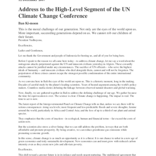 Address to the High-Level Segment of the UN Climate Change Conference